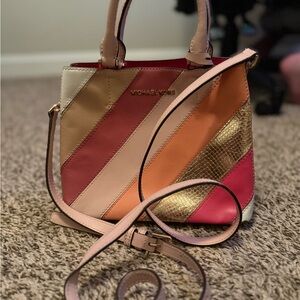 Michael Kors Pink and Gold Striped Shoulder Bag